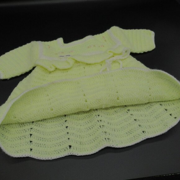 Hand Knit Baby Doll Dress With Pom-Poms & Ruffled Trim - Picture 6 of 15